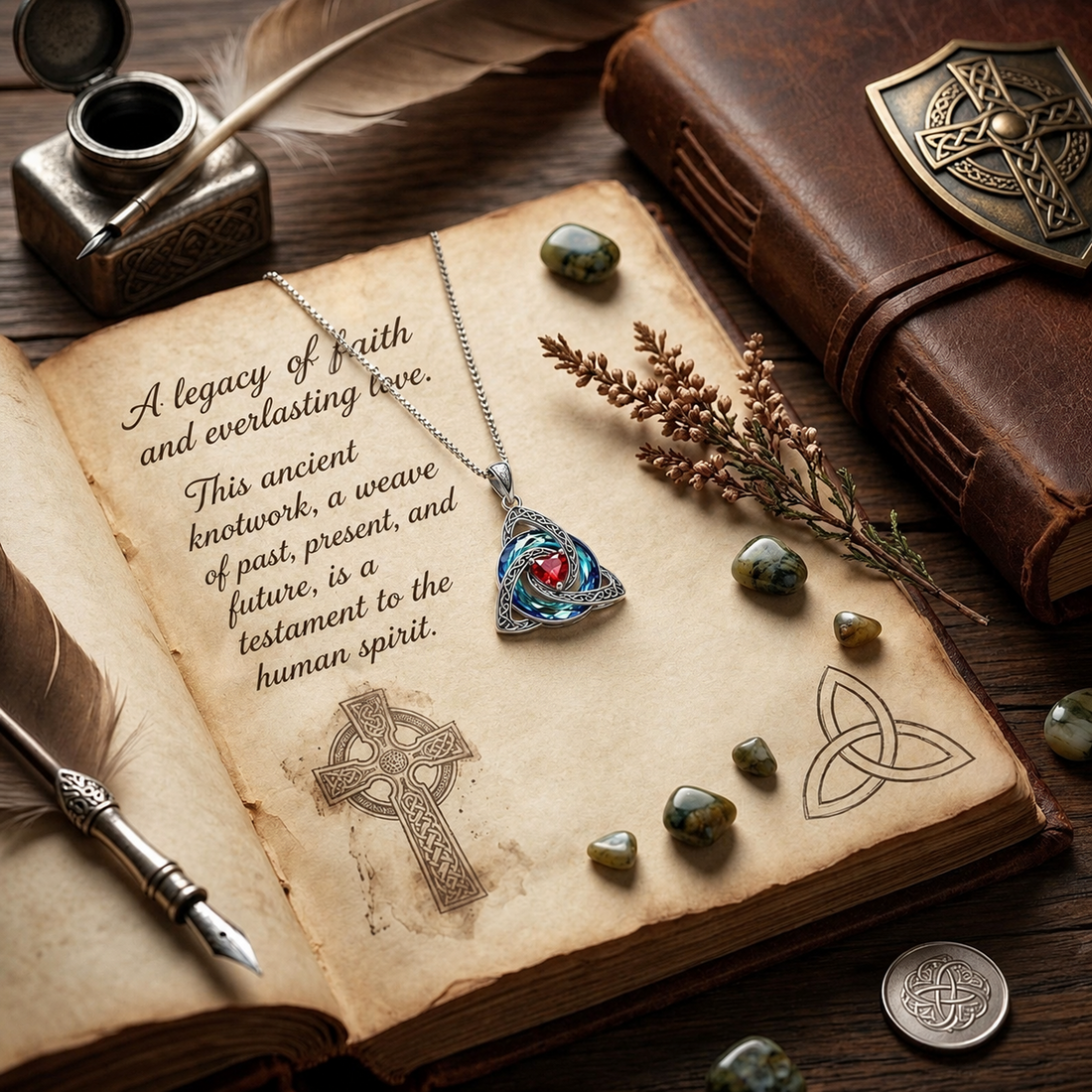 Witch knot necklace on an old book