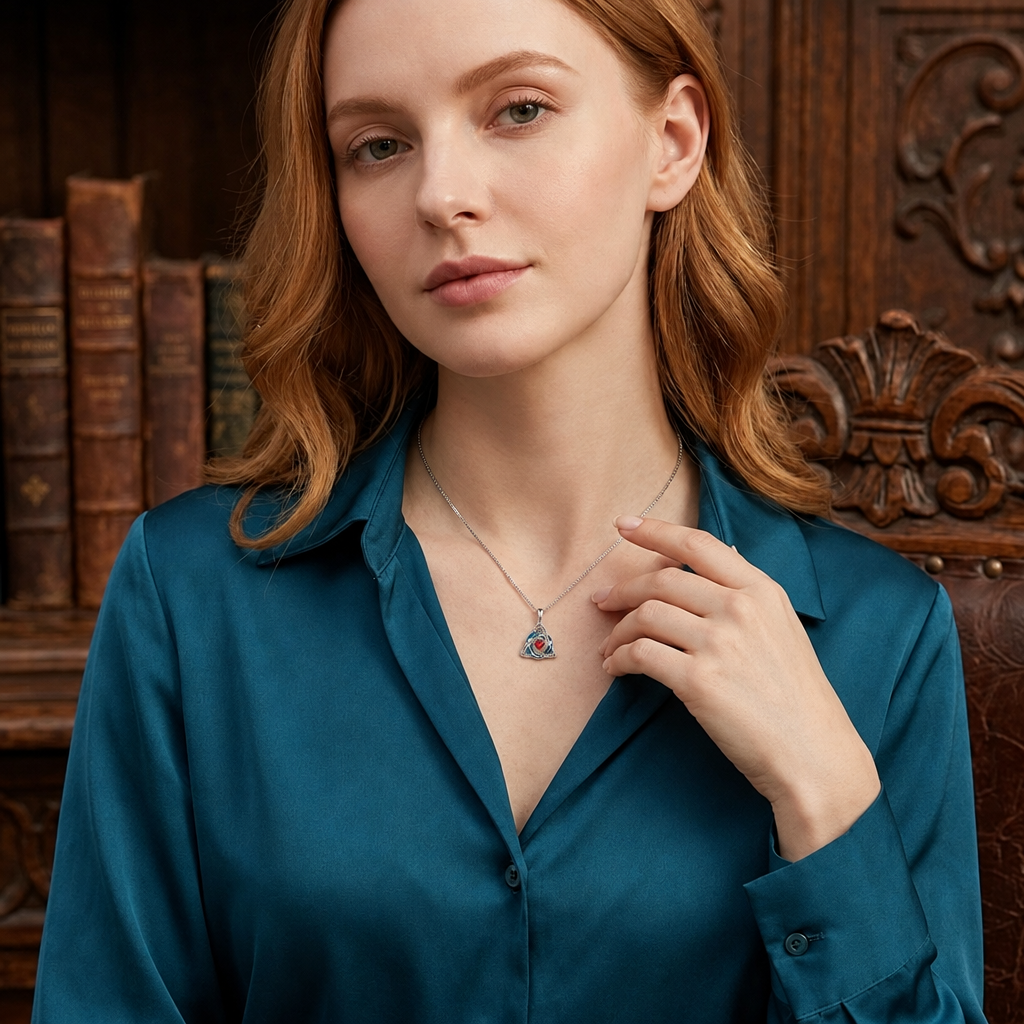 Mujer con el collar en un castillo