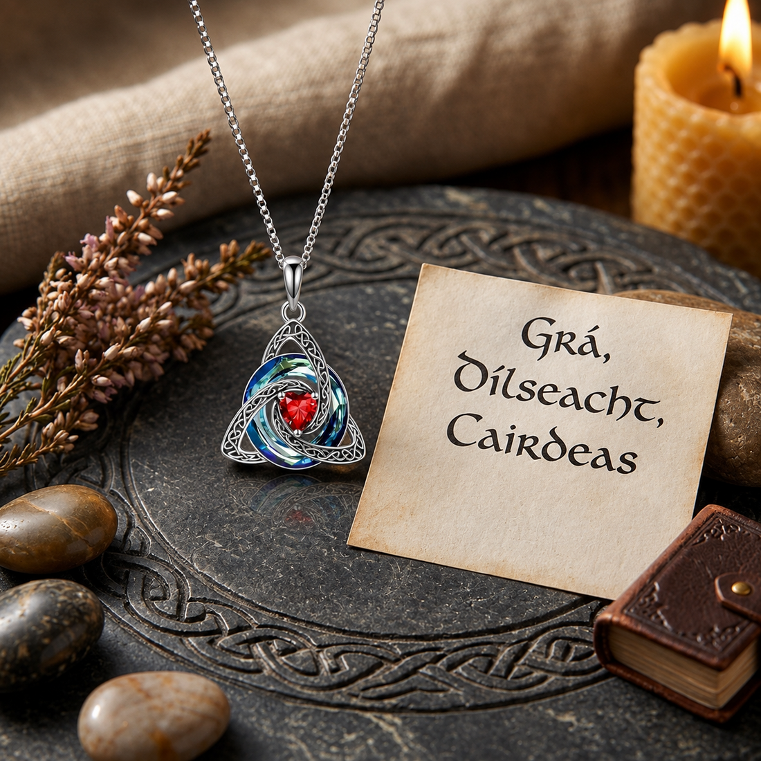 Witch knot necklace with a Gaelic card