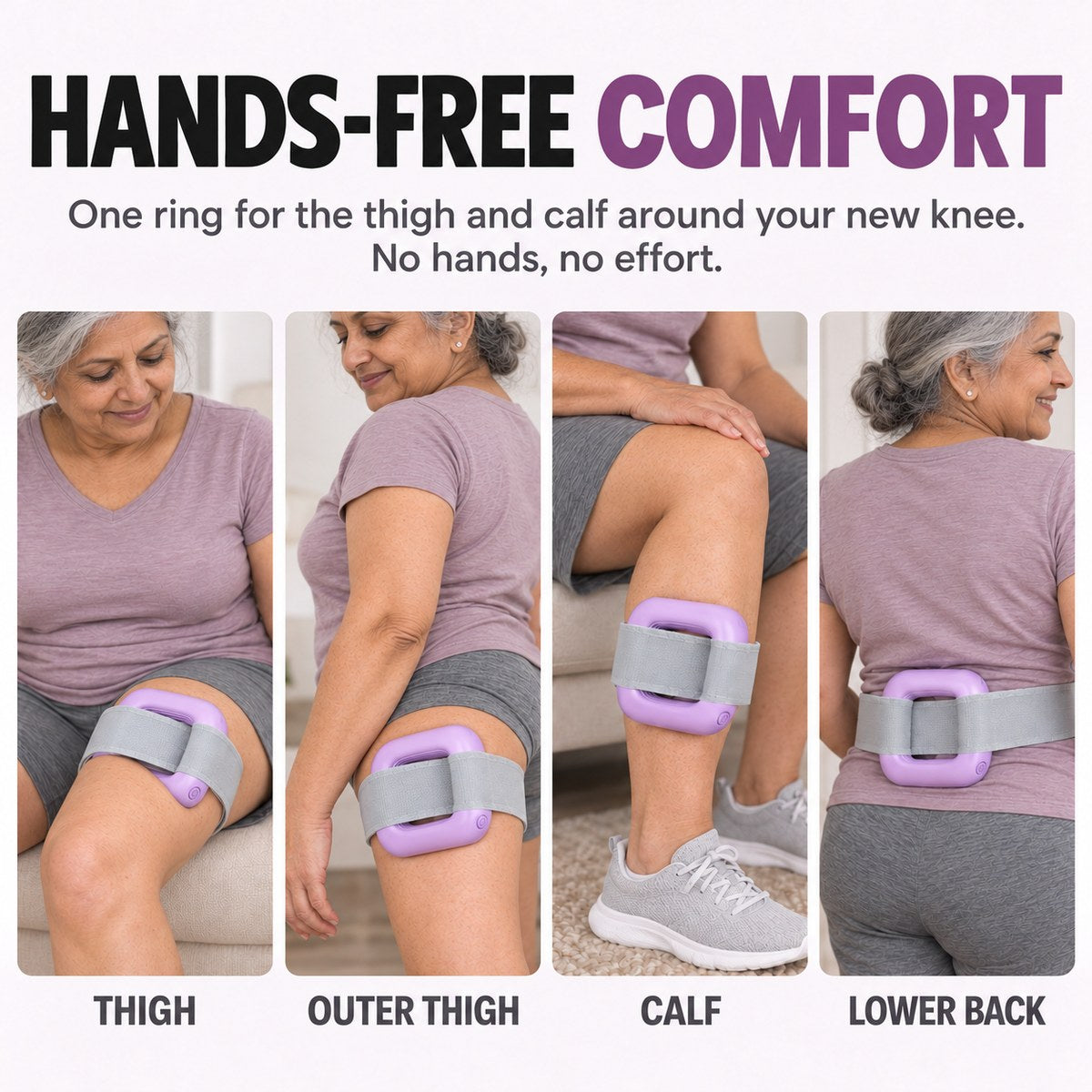 Thigh, outer thigh, calf and lower back. Never on the knee