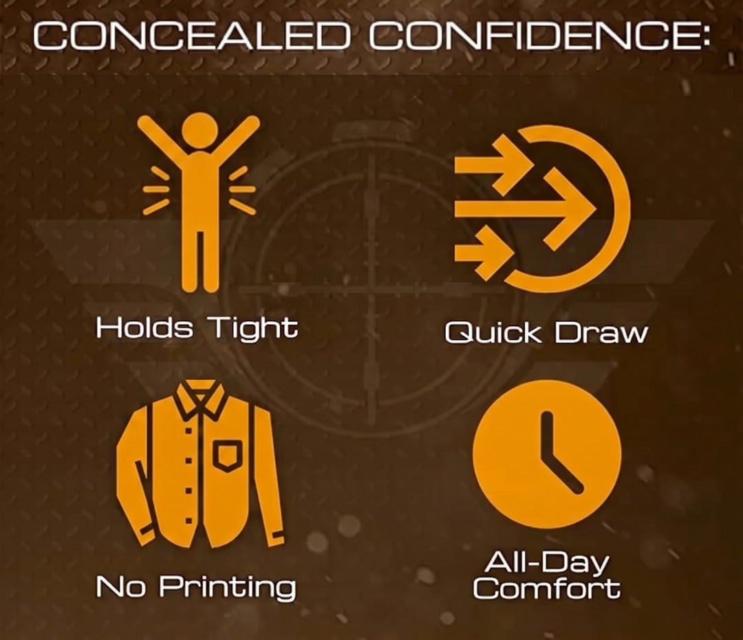 Holds tight, quick draw, no printing, all-day comfort